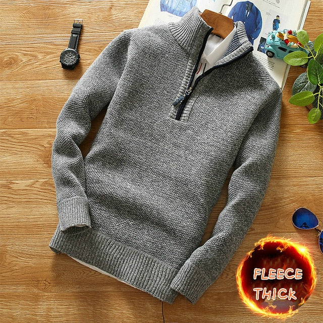 Winter Men's Fleece Thicker Sweater Half Zipper Turtleneck Warm Pullover Quality Male Slim Knitted Wool Sweaters for Spring freeshipping - Etreasurs