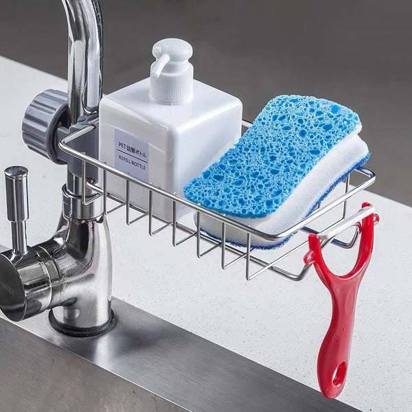 Kitchen Stainless Steel Sink Drain Rack Sponge Storage Faucet Holder Soap Drainer Shelf Basket Organizer Bathroom Accessories freeshipping - Etreasurs