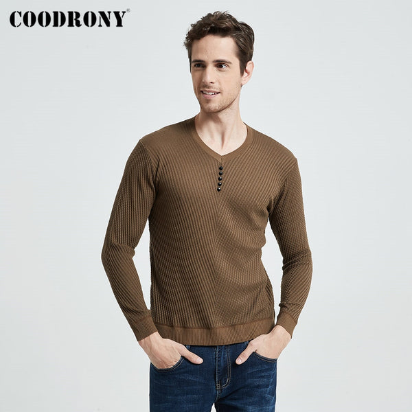 COODRONY Sweater Men Casual V-Neck Pullover Shirt Spring Autumn Slim Fit Long Sleeve Mens Sweaters Knitted Cotton Pull Homme Top freeshipping - Etreasurs