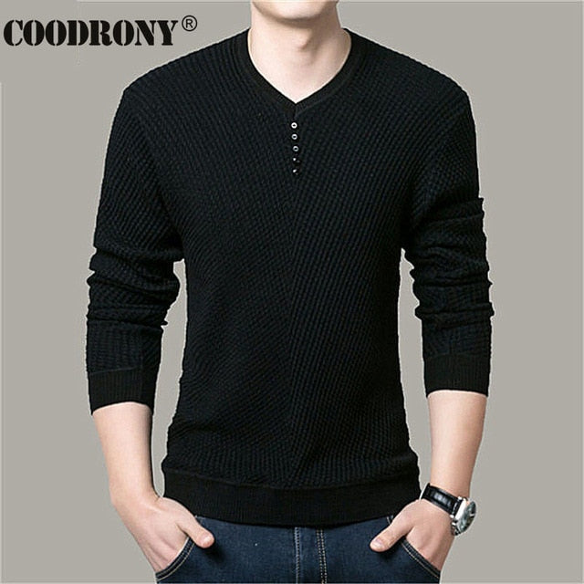 COODRONY Sweater Men Casual V-Neck Pullover Shirt Spring Autumn Slim Fit Long Sleeve Mens Sweaters Knitted Cotton Pull Homme Top freeshipping - Etreasurs