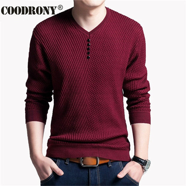 COODRONY Sweater Men Casual V-Neck Pullover Shirt Spring Autumn Slim Fit Long Sleeve Mens Sweaters Knitted Cotton Pull Homme Top freeshipping - Etreasurs