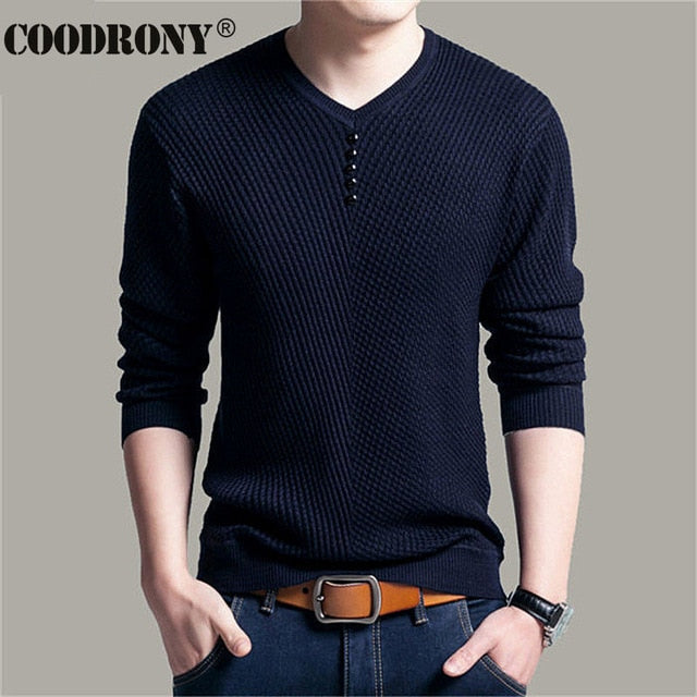 COODRONY Sweater Men Casual V-Neck Pullover Shirt Spring Autumn Slim Fit Long Sleeve Mens Sweaters Knitted Cotton Pull Homme Top freeshipping - Etreasurs