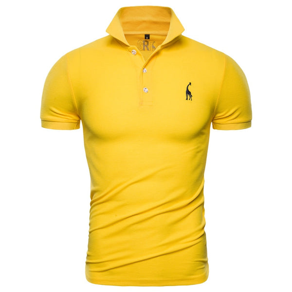 Dropshipping 2019 New Polo Shirt Men Solid Casual Cotton Polo Giraffe Men Slim Fit Embroidery Short Sleeve Men's Polo 10 Colors freeshipping - Etreasurs