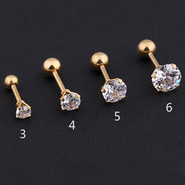 1 pcs Medical Stainless steel Crystal Zircon Ear Studs Earrings For Women/Men 4 Prong Tragus Cartilage Piercing Jewelry freeshipping - Etreasurs