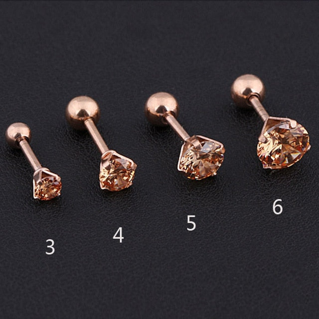 1 pcs Medical Stainless steel Crystal Zircon Ear Studs Earrings For Women/Men 4 Prong Tragus Cartilage Piercing Jewelry freeshipping - Etreasurs