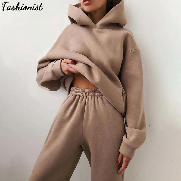 Women Elegant Solid Sets For Women Warm Hoodie Sweatshirts And Long Pant Fashion Two Piece Sets Ladies freeshipping - Etreasurs