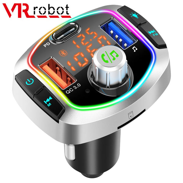 LED Backlit Bluetooth FM Transmitter Car MP3 TF/U Disk Player Handsfree Car Kit Adapter Dual USB QC 3.0+PD Type C Fast Charger freeshipping - Etreasurs