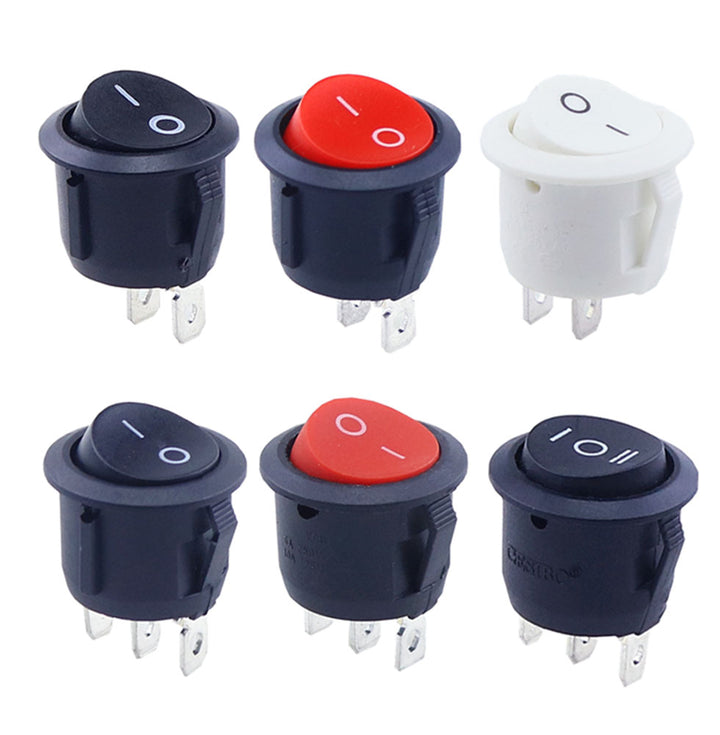 1pc Red Black White ON/OFF Round Rocker Toggle Switch 6A/250VAC 10A 125VAC Power switch cap with Plastic Push Button Switch 2PIN freeshipping - Etreasurs