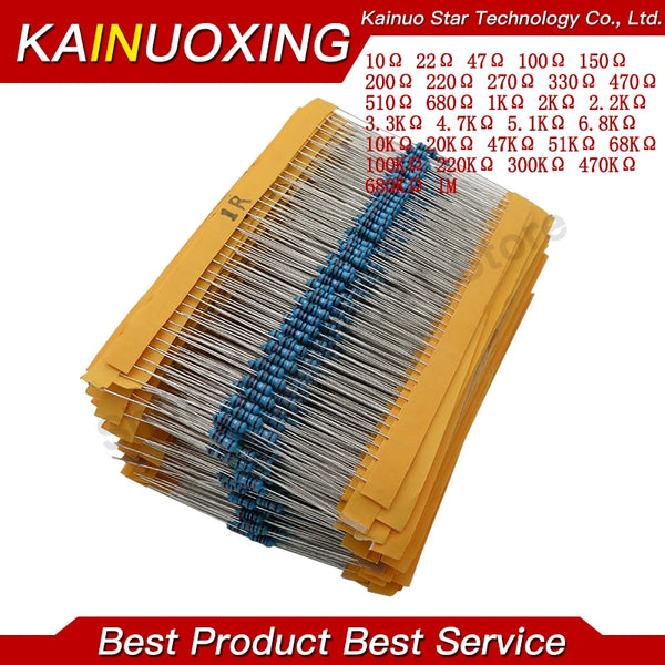 600pcs/set 30 Kinds 1/4W Resistance 1% Metal Film Resistor Pack Assorted Kit 1K 10K 100K 220ohm 1M Resistors 300pcs/set freeshipping - Etreasurs