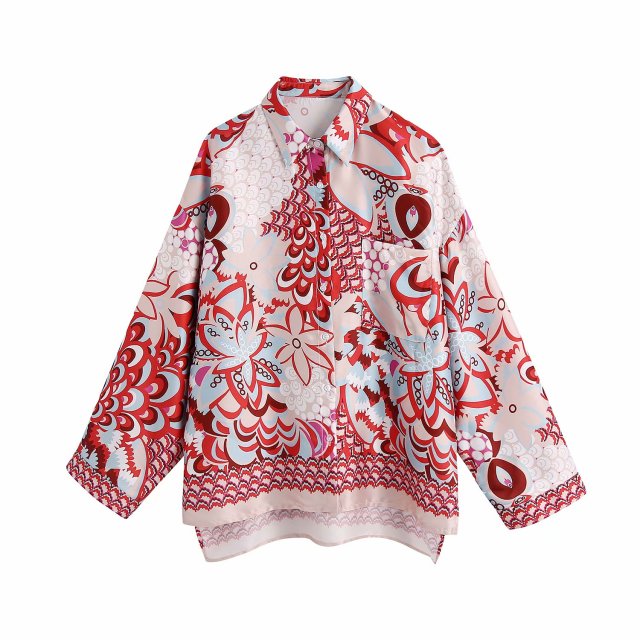 PUWD Elegant Woman Red Print Shirt Suits 2021 Spring Fashion Ladies Indie Folk Suits Ladies Vinatge Beach Suits freeshipping - Etreasurs