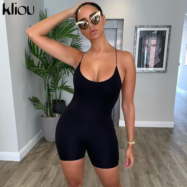 kliou black Skinny Spaghetti Strap sleeveless Street woman Rompers classic bar club Bodycon jumpsuits body femme hot freeshipping - Etreasurs