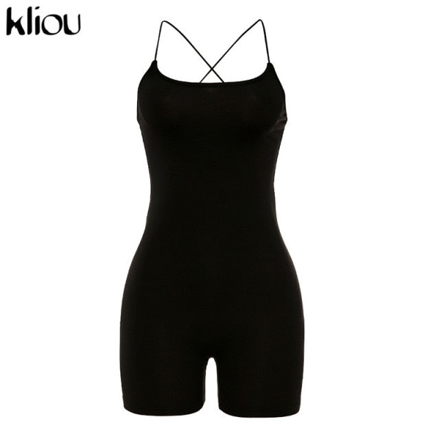 kliou black Skinny Spaghetti Strap sleeveless Street woman Rompers classic bar club Bodycon jumpsuits body femme hot freeshipping - Etreasurs