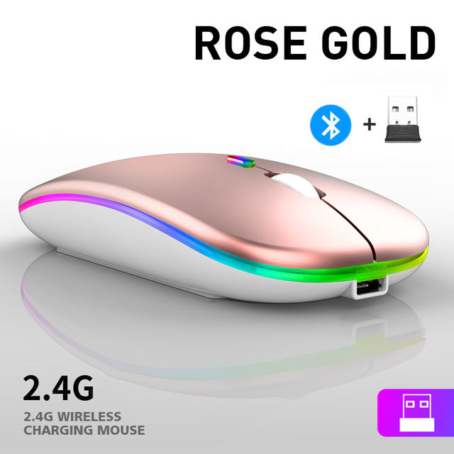 Bluetooth Wireless With USB Rechargeable  RGB Mouse BT5.2 For Laptop Computer PC Macbook Gaming Mouse 2.4GHz 1600DPI freeshipping - Etreasurs