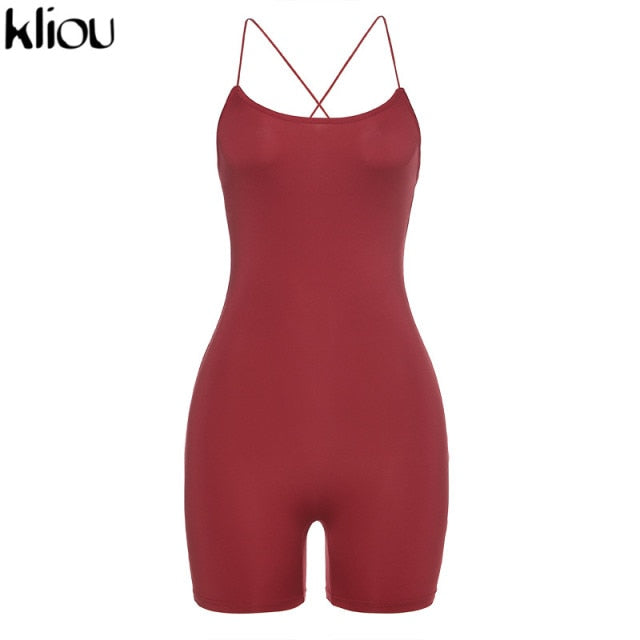 kliou black Skinny Spaghetti Strap sleeveless Street woman Rompers classic bar club Bodycon jumpsuits body femme hot freeshipping - Etreasurs