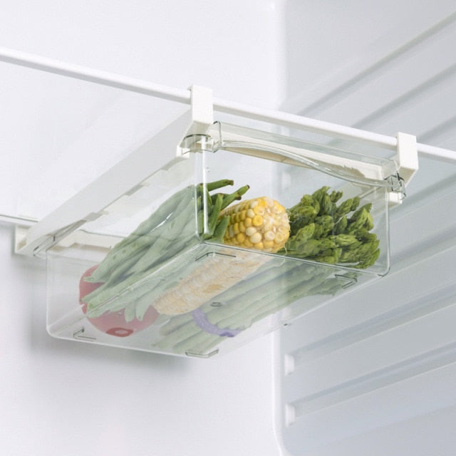 Plastic Clear Fridge Organizer Slide Under Shelf Drawer Box Rack Holder Refrigerator Drawer Kitchen Fruit Food Storage Box freeshipping - Etreasurs