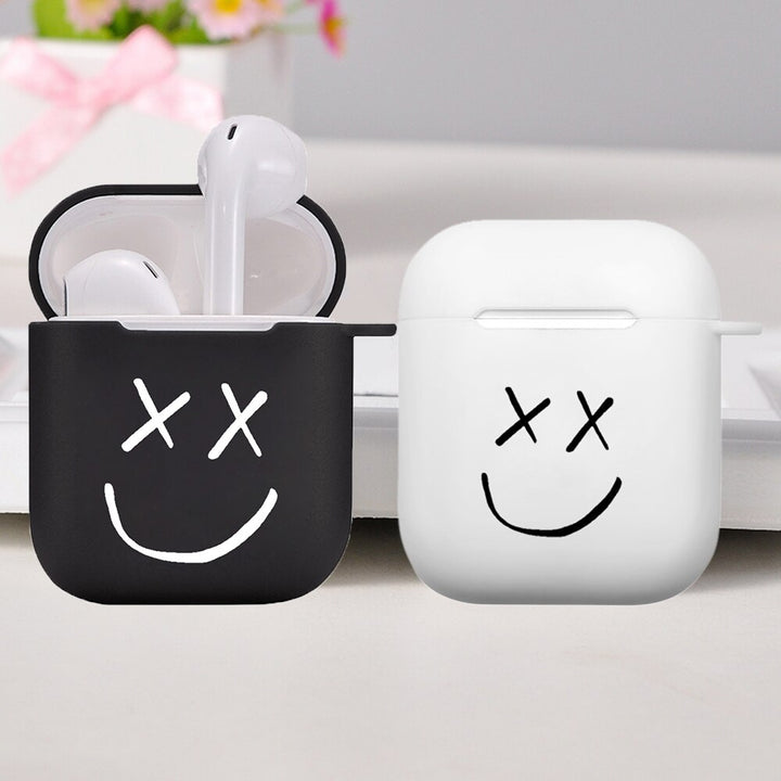cartoon Simple Smile Face Couple Black white Earphone Case for apple Airpods 1 2 funda silicone Cover Blutooth Earphone box CASE freeshipping - Etreasurs