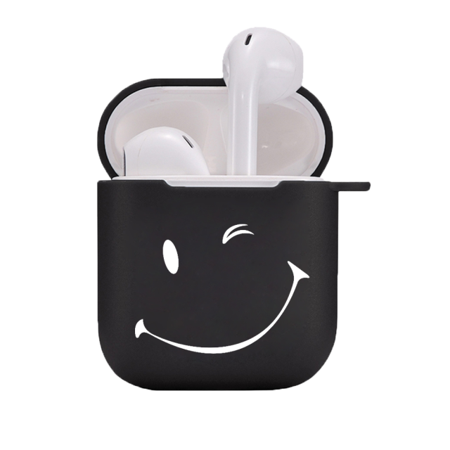 cartoon Simple Smile Face Couple Black white Earphone Case for apple Airpods 1 2 funda silicone Cover Blutooth Earphone box CASE freeshipping - Etreasurs
