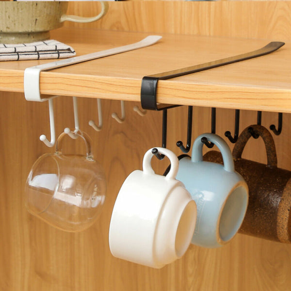 New Rack Holder 6 Hooks Metal Under Shelf Mug Cup Cupboard Kitchen Organiser Hanging Rack Holder freeshipping - Etreasurs