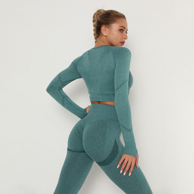 Women's Sets Skinny Tracksuit Breathable Bra Long Sleeve Top Seamless Outfits High Waist Push Up Leggings Gym Clothes Sport Suit freeshipping - Etreasurs