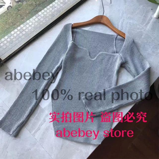 2021 new spring and summer fashion women clothes sqaure collar full sleeves elastic high waist sexy pullover WK080 freeshipping - Etreasurs
