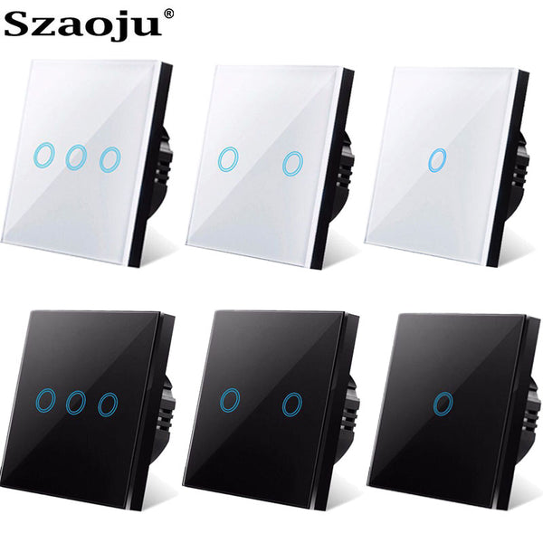 Szaoju EU Touch Switch LED Crystal Glass Panel Wall Lamp Light Switch 1/2/3 Gang AC100-240V LED Sensor Switches Interruttore freeshipping - Etreasurs