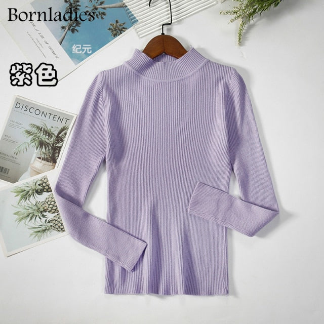 Bornladies Autumn Winter Basic Turtleneck Knitting Bottoming Warm Sweaters 2021 Women's Pullovers Solid Minimalist Cheap Tops freeshipping - Etreasurs