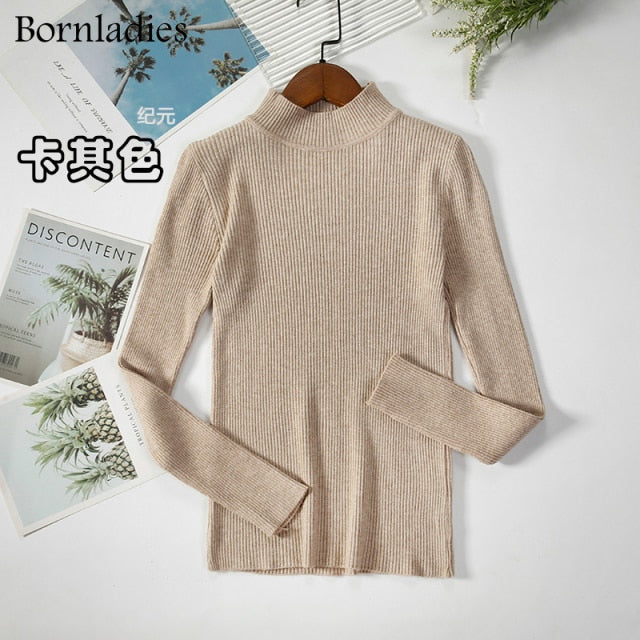 Bornladies Autumn Winter Basic Turtleneck Knitting Bottoming Warm Sweaters 2021 Women's Pullovers Solid Minimalist Cheap Tops freeshipping - Etreasurs