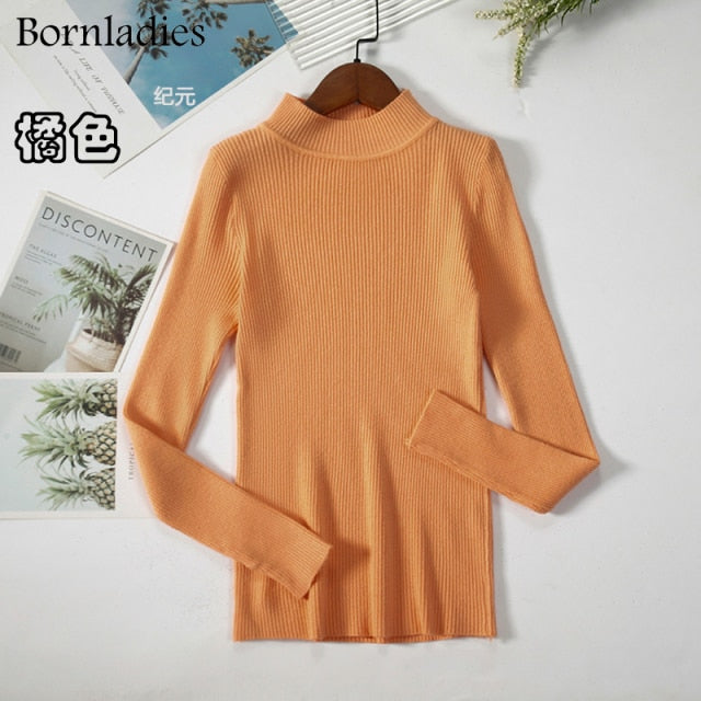 Bornladies Autumn Winter Basic Turtleneck Knitting Bottoming Warm Sweaters 2021 Women's Pullovers Solid Minimalist Cheap Tops freeshipping - Etreasurs