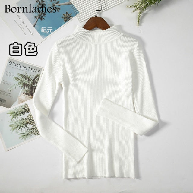 Bornladies Autumn Winter Basic Turtleneck Knitting Bottoming Warm Sweaters 2021 Women's Pullovers Solid Minimalist Cheap Tops freeshipping - Etreasurs