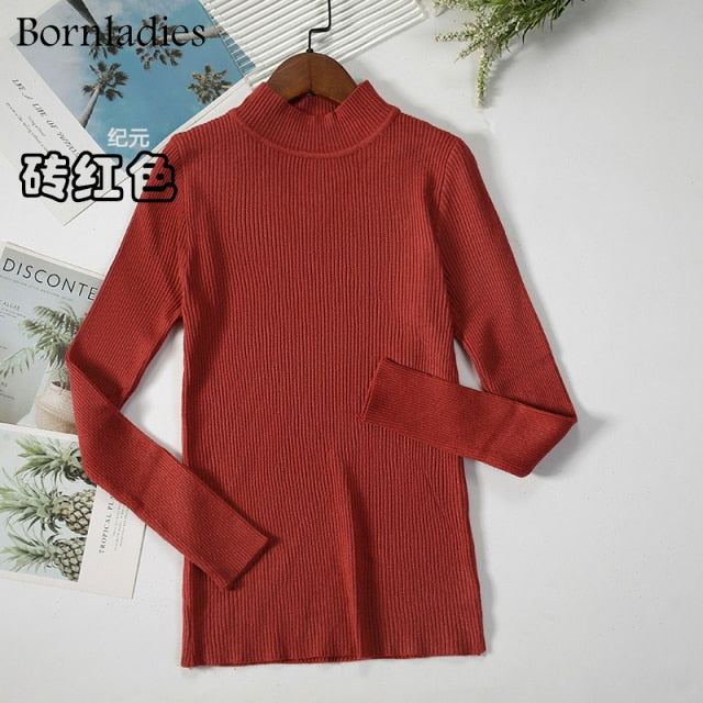 Bornladies Autumn Winter Basic Turtleneck Knitting Bottoming Warm Sweaters 2021 Women's Pullovers Solid Minimalist Cheap Tops freeshipping - Etreasurs