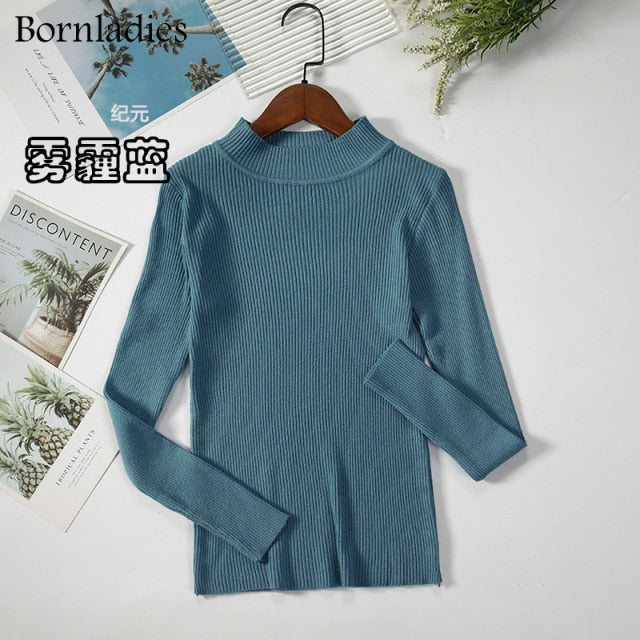 Bornladies Autumn Winter Basic Turtleneck Knitting Bottoming Warm Sweaters 2021 Women's Pullovers Solid Minimalist Cheap Tops freeshipping - Etreasurs