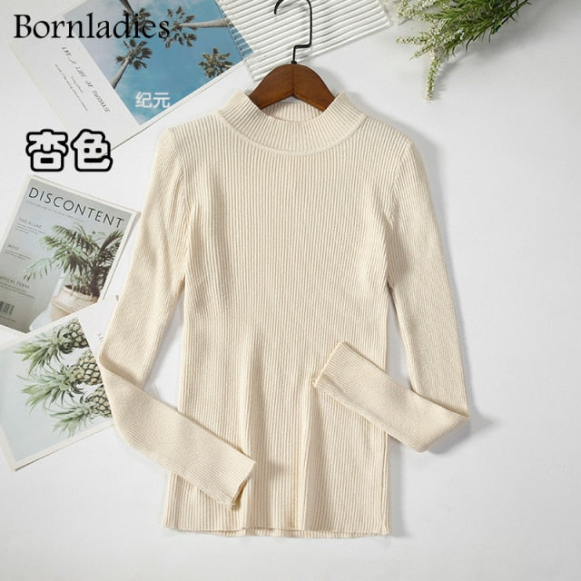 Bornladies Autumn Winter Basic Turtleneck Knitting Bottoming Warm Sweaters 2021 Women's Pullovers Solid Minimalist Cheap Tops freeshipping - Etreasurs