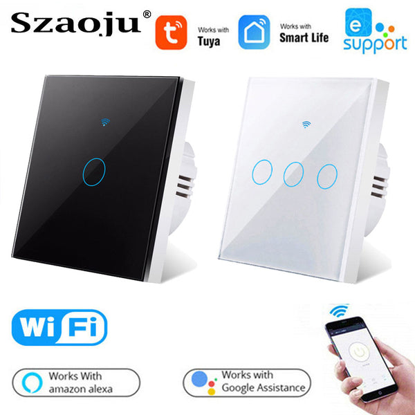 Wifi EU Wall Touch Switch Smart Light Switch 1/2/3 Gang  No Neutral Wire Required Tuya Smart Life Home Support Alexa Google Home freeshipping - Etreasurs