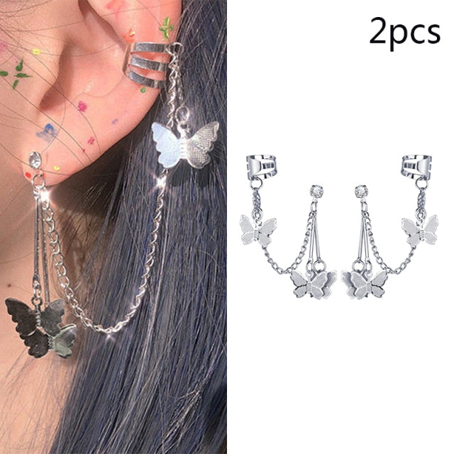 17KM Gold Leaves Ear Cuff Black Non-Piercing Ear Clips Fake Cartilage Earrings Clip Earrings For Women Men Wholesale Jewelry freeshipping - Etreasurs