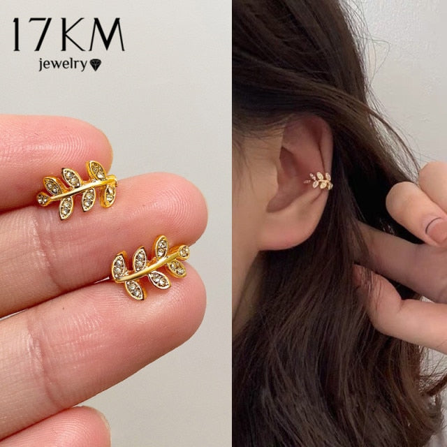 17KM Gold Leaves Ear Cuff Black Non-Piercing Ear Clips Fake Cartilage Earrings Clip Earrings For Women Men Wholesale Jewelry freeshipping - Etreasurs