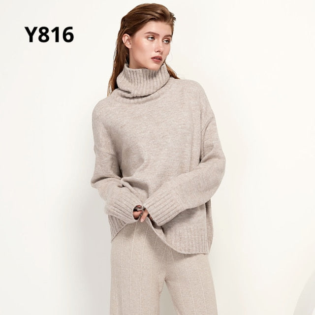 Aachoae Autumn Winter Women Knitted Turtleneck Wool Sweaters 2021 Casual Basic Pullover Jumper Batwing Long Sleeve Loose Tops freeshipping - Etreasurs