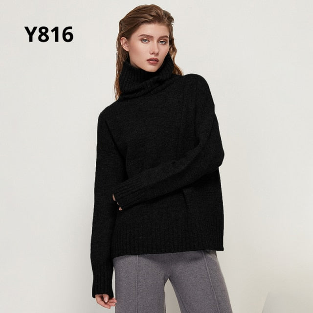 Aachoae Autumn Winter Women Knitted Turtleneck Wool Sweaters 2021 Casual Basic Pullover Jumper Batwing Long Sleeve Loose Tops freeshipping - Etreasurs