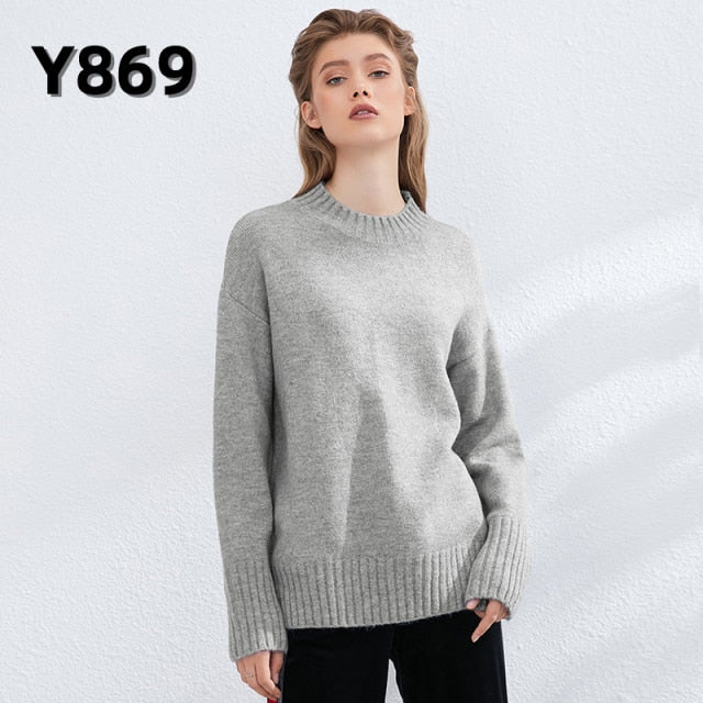 Aachoae Autumn Winter Women Knitted Turtleneck Wool Sweaters 2021 Casual Basic Pullover Jumper Batwing Long Sleeve Loose Tops freeshipping - Etreasurs