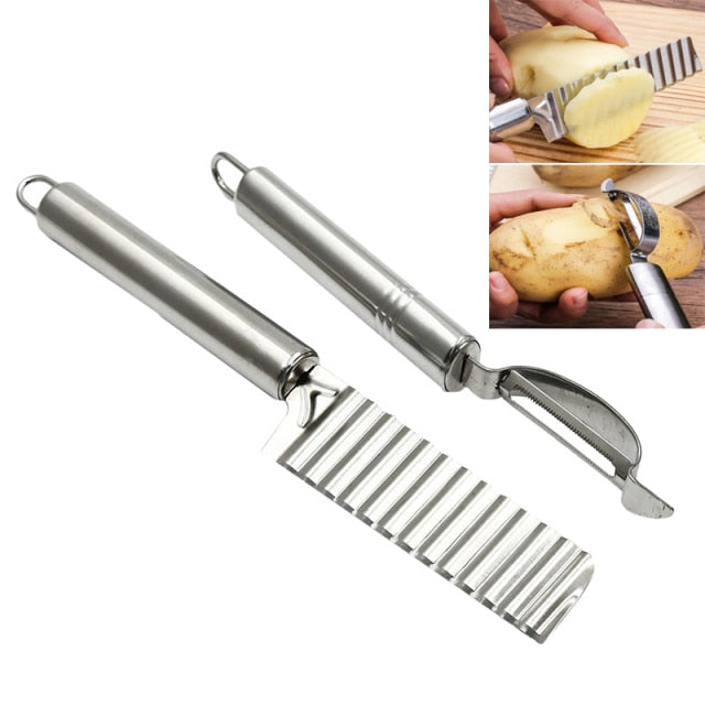 Potato Cutter Chips French Fry Maker Peeler Cut Dough Fruit Vegetable Kitchen Accessories Tool Knife Chopper Crinkle Wavy Slicer freeshipping - Etreasurs