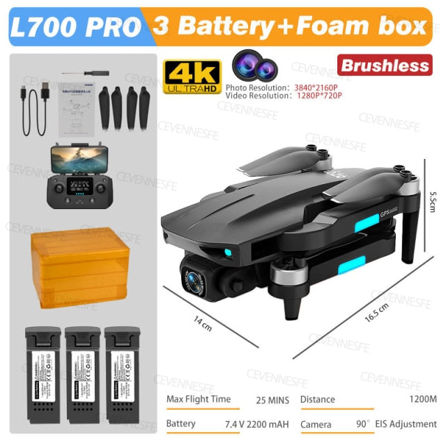 2021 NEW L700 PRO GPS FPV 1.2Km Drone 4K Professional Dual HD Camera Aerial Photography Brushless Motor Foldable Quadcopter Toys freeshipping - Etreasurs