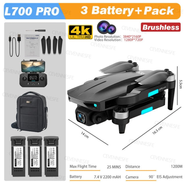 2021 NEW L700 PRO GPS FPV 1.2Km Drone 4K Professional Dual HD Camera Aerial Photography Brushless Motor Foldable Quadcopter Toys freeshipping - Etreasurs