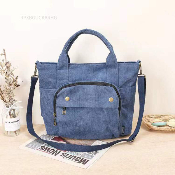 Corduroy Shoulder Bag Women Vintage Shopping Bags Zipper Girls Student Bookbag Handbags Casual Tote With Outside Pocket freeshipping - Etreasurs