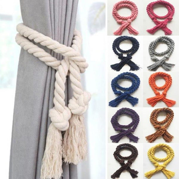 Home Solid Color Curtain Buckles Tie Rope Home Curtain Tieback Holder Clips For Curtains Hand Weaving Cotton Linen Rope 2pcs freeshipping - Etreasurs