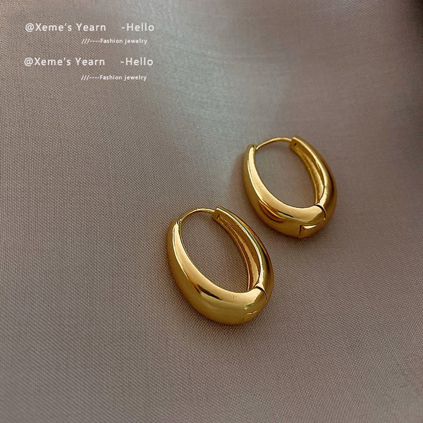 2020 New Classic Copper Alloy Smooth Metal Hoop Earrings For Woman Fashion Korean Jewelry Temperament Girl&#39;s Daily Wear Earrings freeshipping - Etreasurs