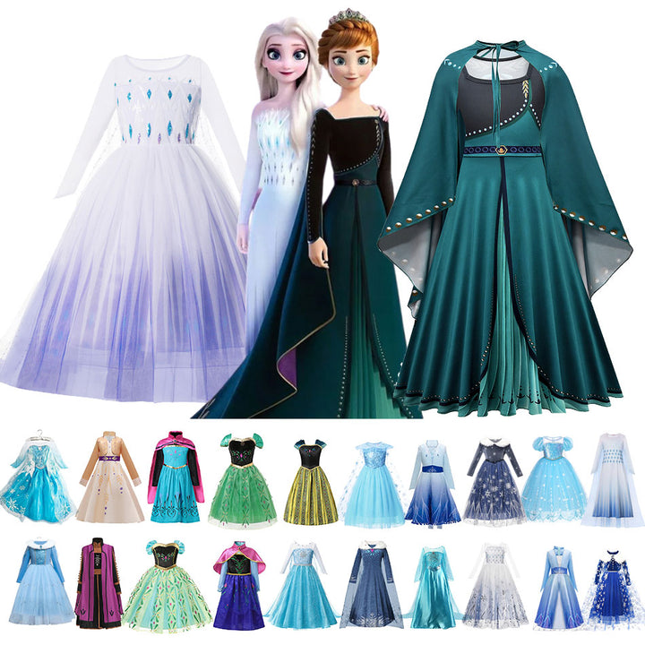 Frozen 1&amp;2 Anna Elsa Princess Dress For Girl Birthday Party Tulle Prom Gown Kids Christmas Cosplay Snow Queen Coronation Costume freeshipping - Etreasurs