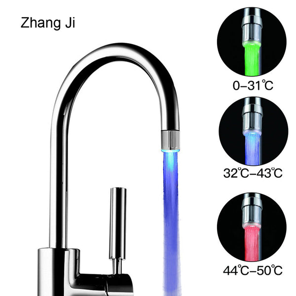 Zhang Ji LED Temperature Sensitive 3-Color Light-up Faucet Kitchen Bathroom Glow Water Saving Faucet Aerator Tap Nozzle Shower freeshipping - Etreasurs