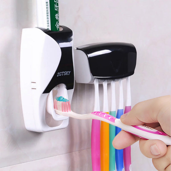 Automatic Toothpaste Dispenser Wall Mount Dust-proof Toothbrush Holder Wall Mount Storage Rack Bathroom Accessories Set Squeezer freeshipping - Etreasurs