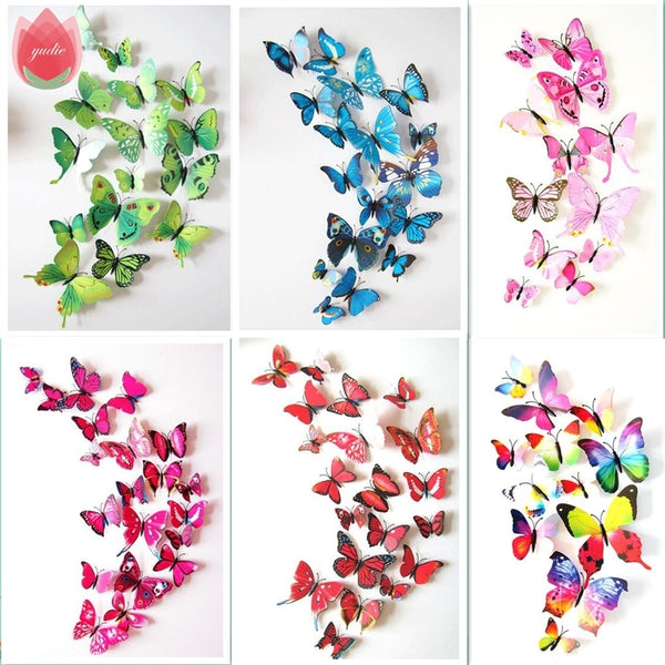12Pcs DIY Lifelike 3D Multicolor Butterfly Magnet Fridge Magnet Wall Stickers Kids Baby Rooms Kitchen Home Decoration Free Glue freeshipping - Etreasurs